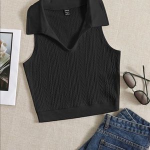 3/$25!!  New Black  Solid Textured Tank Top with Collar